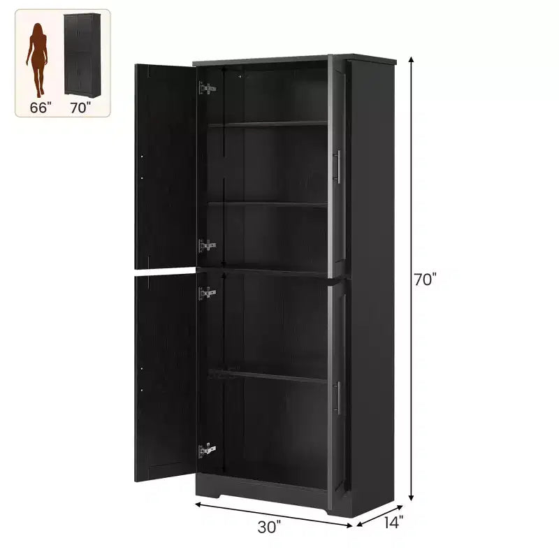 Meuble de rangement haut de cuisine de 178 cm, armoire de rangement autoportante avec étagères réglables, meuble bar à café en bois pour salon