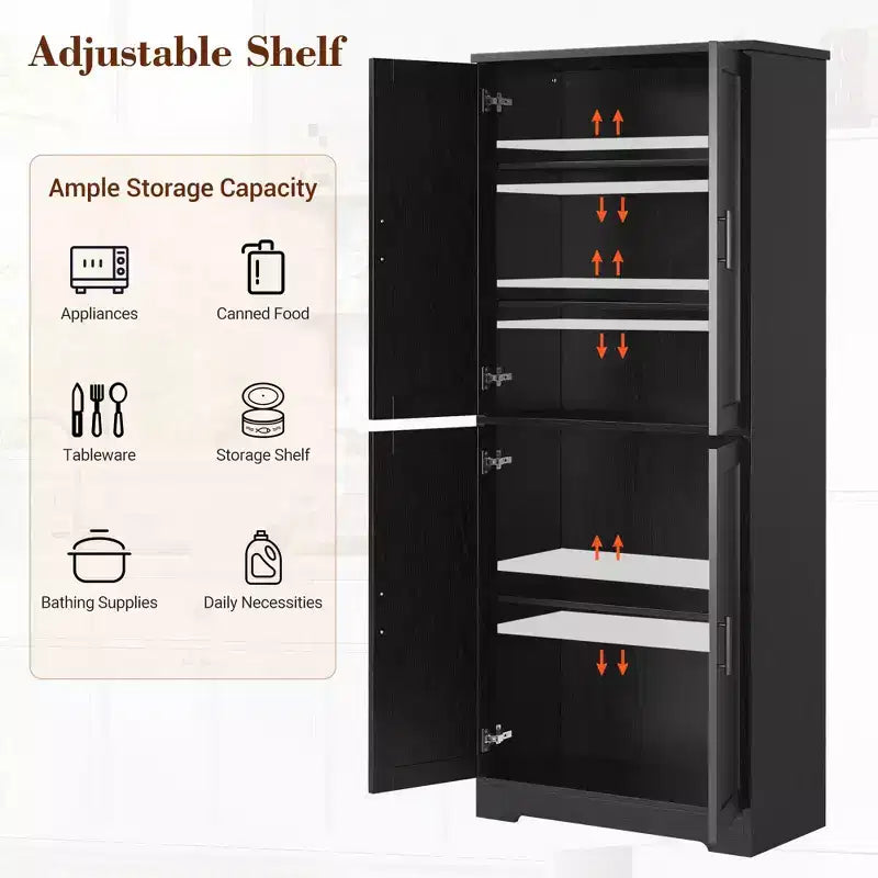 Meuble de rangement haut de cuisine de 178 cm, armoire de rangement autoportante avec étagères réglables, meuble bar à café en bois pour salon