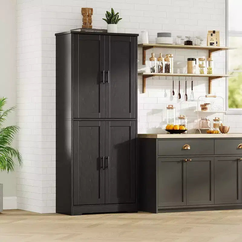 Meuble de rangement haut de cuisine de 178 cm, armoire de rangement autoportante avec étagères réglables, meuble bar à café en bois pour salon