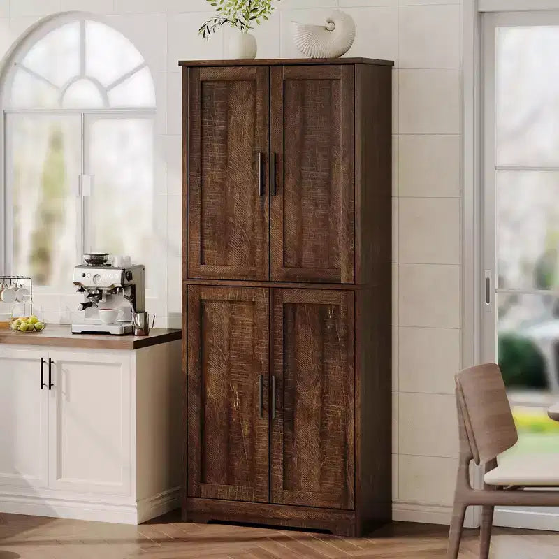 Meuble de rangement haut de cuisine de 178 cm, armoire de rangement autoportante avec étagères réglables, meuble bar à café en bois pour salon