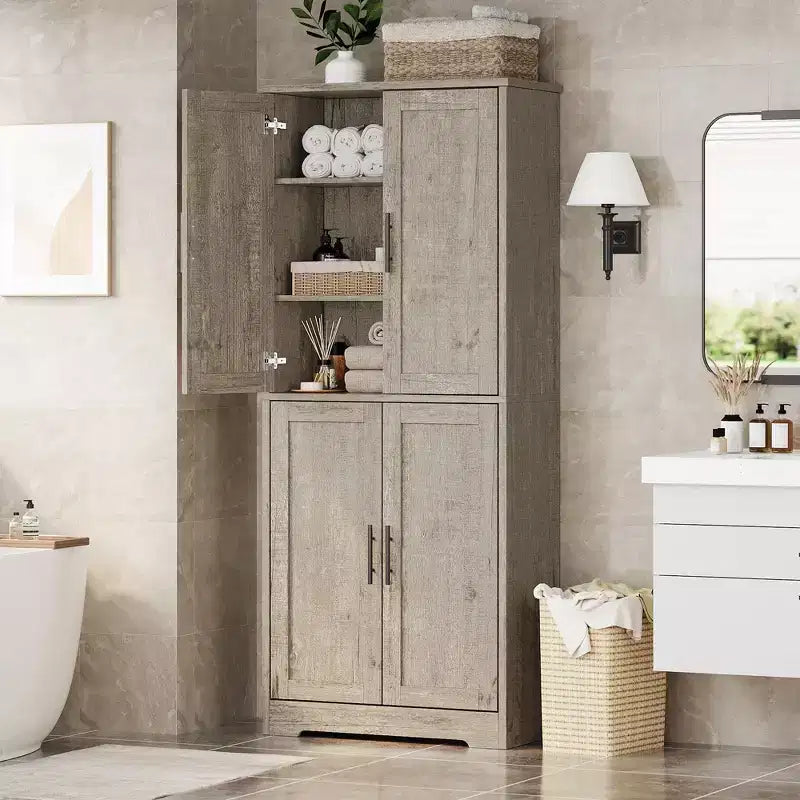 Meuble de rangement haut de cuisine de 178 cm, armoire de rangement autoportante avec étagères réglables, meuble bar à café en bois pour salon