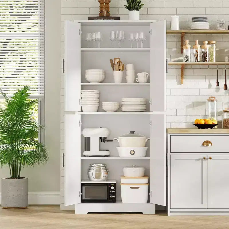 Meuble de rangement haut de cuisine de 178 cm, armoire de rangement autoportante avec étagères réglables, meuble bar à café en bois pour salon