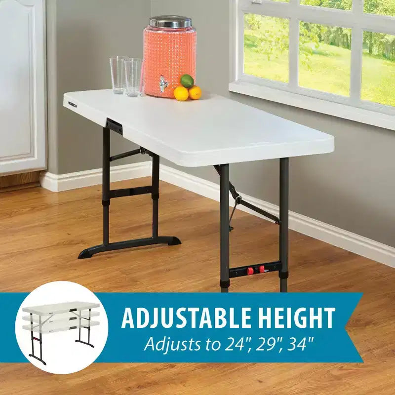 Table pliante de qualité commerciale à hauteur réglable de 1,2 m, blanche