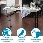 Table pliante de qualité commerciale à hauteur réglable de 1,2 m, blanche