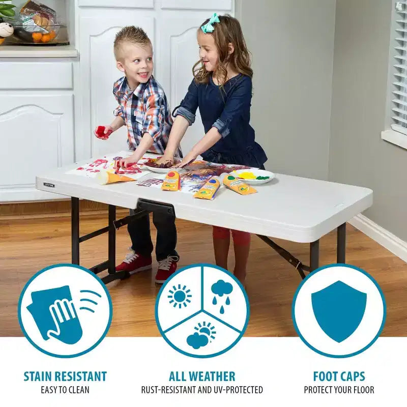 Table pliante de qualité commerciale à hauteur réglable de 1,2 m, blanche