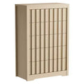 5 Drawer Dresser for Bedroom - Mid Century Modern Chest of Drawers, Wood Tall Nightstand, Striped Fluted Side Table, Enhanced Safety