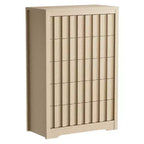5 Drawer Dresser for Bedroom - Mid Century Modern Chest of Drawers, Wood Tall Nightstand, Striped Fluted Side Table, Enhanced Safety