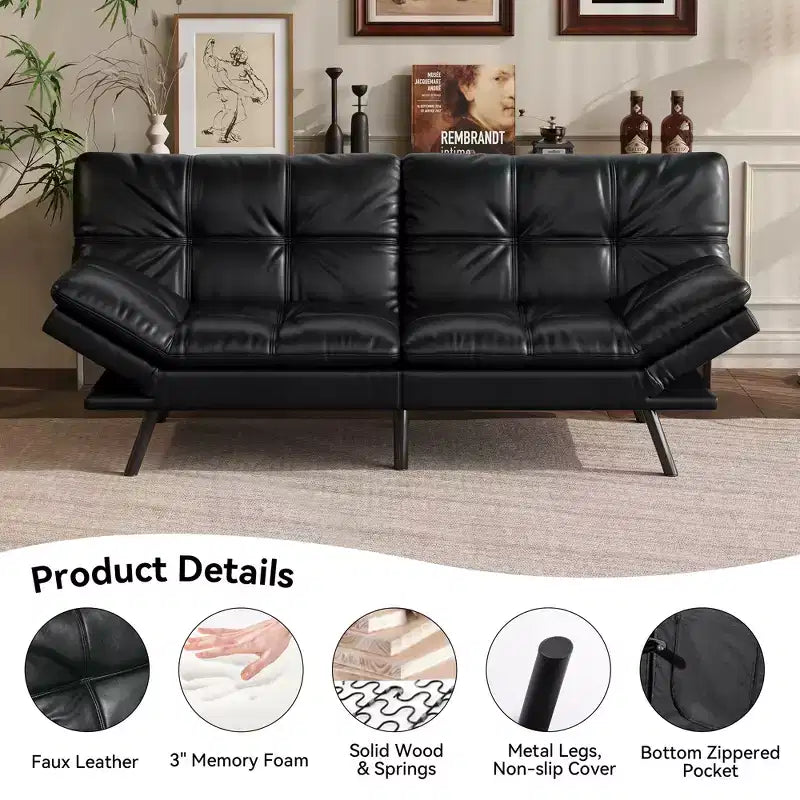 Canapé-lit futon convertible 71", Lin avec coussin détachable et dossier réglable