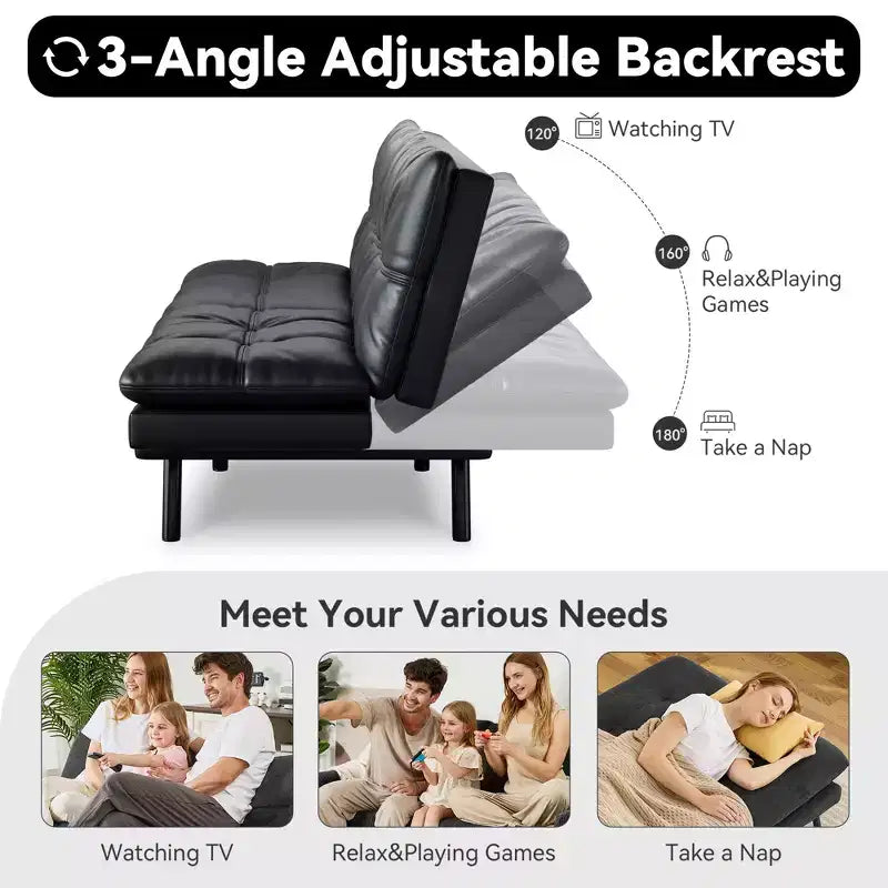 Canapé-lit futon convertible 71", Lin avec coussin détachable et dossier réglable