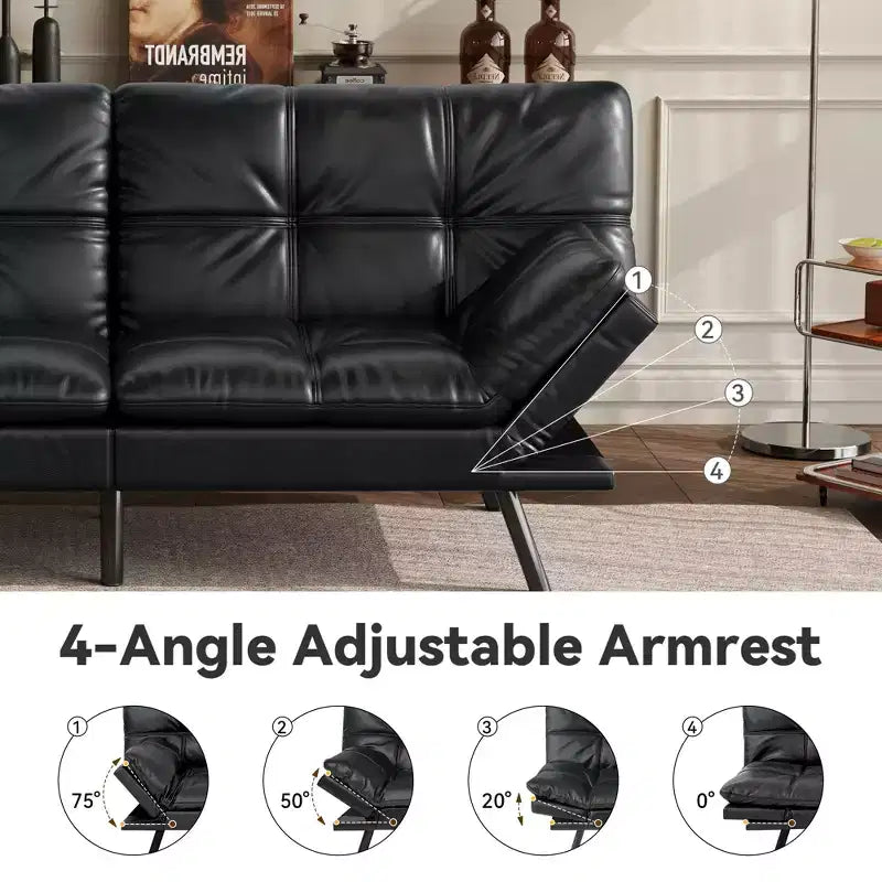 Canapé-lit futon convertible 71", Lin avec coussin détachable et dossier réglable
