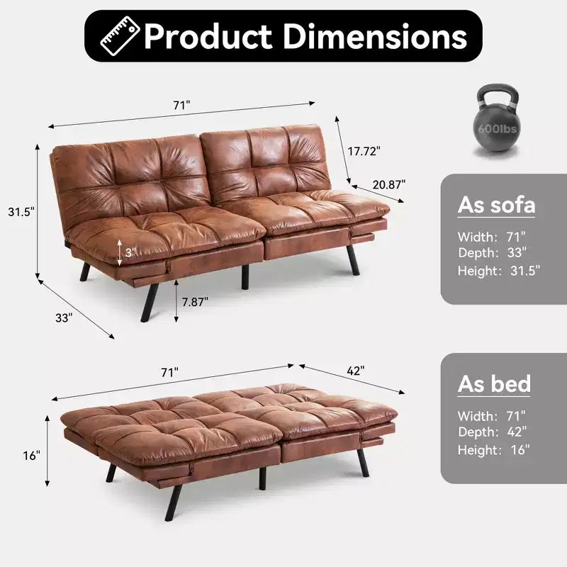 Canapé-lit futon convertible 71", Lin avec coussin détachable et dossier réglable