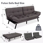 Canapé-lit futon convertible 71", Lin avec coussin détachable et dossier réglable
