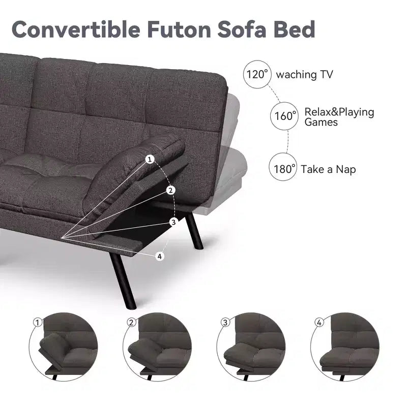 Canapé-lit futon convertible 71", Lin avec coussin détachable et dossier réglable