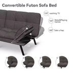 Canapé-lit futon convertible 71", Lin avec coussin détachable et dossier réglable