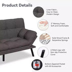Canapé-lit futon convertible 71", Lin avec coussin détachable et dossier réglable
