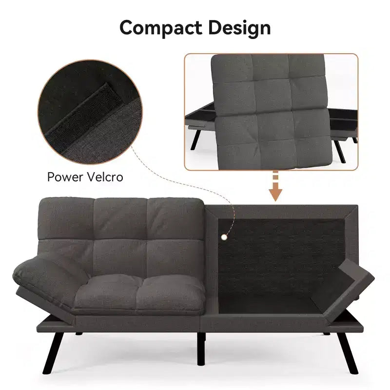 Canapé-lit futon convertible 71", Lin avec coussin détachable et dossier réglable