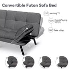 Canapé-lit futon convertible 71", Lin avec coussin détachable et dossier réglable