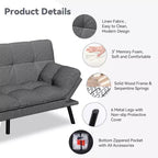 Canapé-lit futon convertible 71", Lin avec coussin détachable et dossier réglable