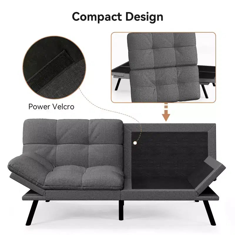 Canapé-lit futon convertible 71", Lin avec coussin détachable et dossier réglable