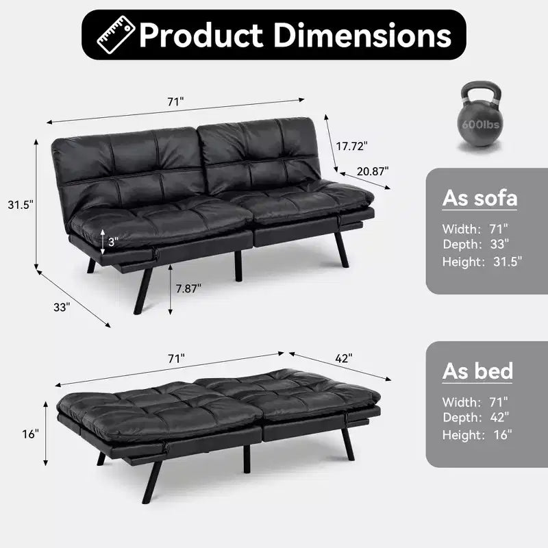 Canapé-lit futon convertible 71", Lin avec coussin détachable et dossier réglable