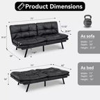 Canapé-lit futon convertible 71", Lin avec coussin détachable et dossier réglable