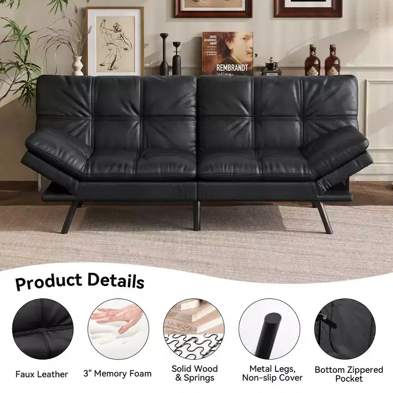 Canapé-lit futon convertible 71", Lin avec coussin détachable et dossier réglable