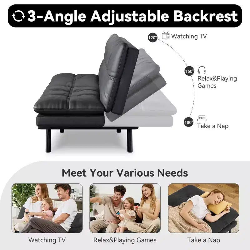 Canapé-lit futon convertible 71", Lin avec coussin détachable et dossier réglable
