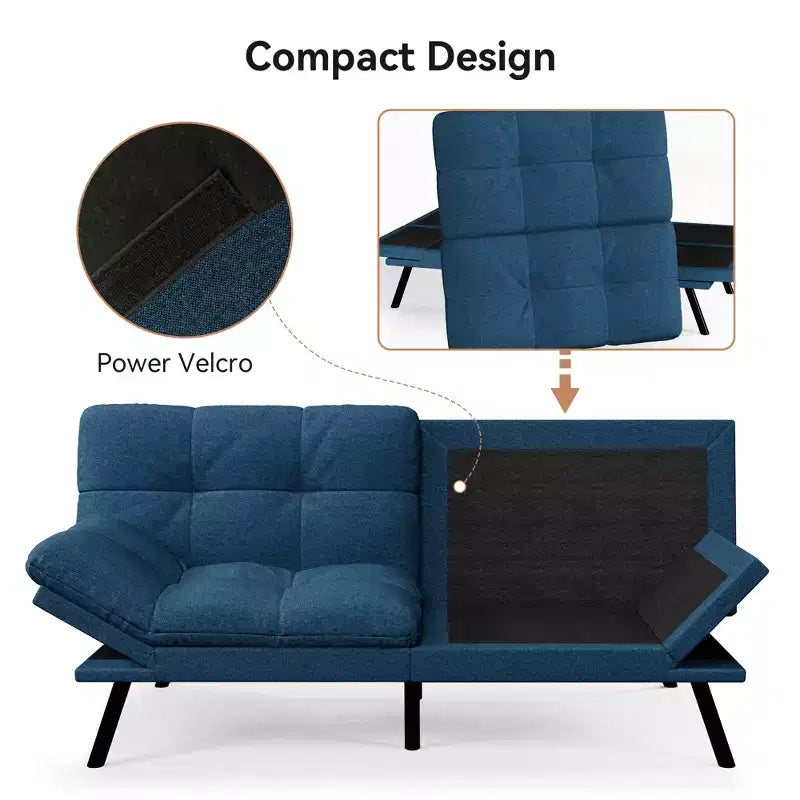 Canapé-lit futon convertible 71", Lin avec coussin détachable et dossier réglable
