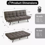 Canapé-lit futon convertible 71", Lin avec coussin détachable et dossier réglable