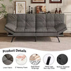 Canapé-lit futon convertible 71", Lin avec coussin détachable et dossier réglable