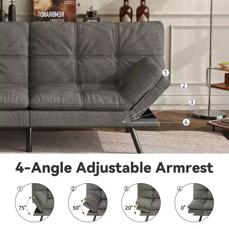 Canapé-lit futon convertible 71", Lin avec coussin détachable et dossier réglable
