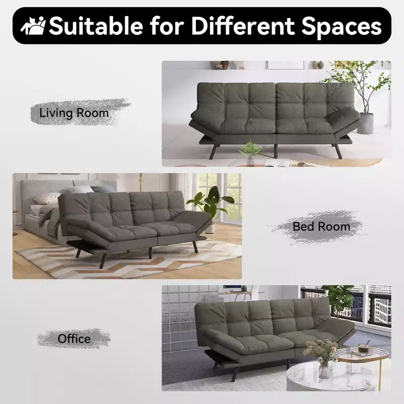 Canapé-lit futon convertible 71", Lin avec coussin détachable et dossier réglable