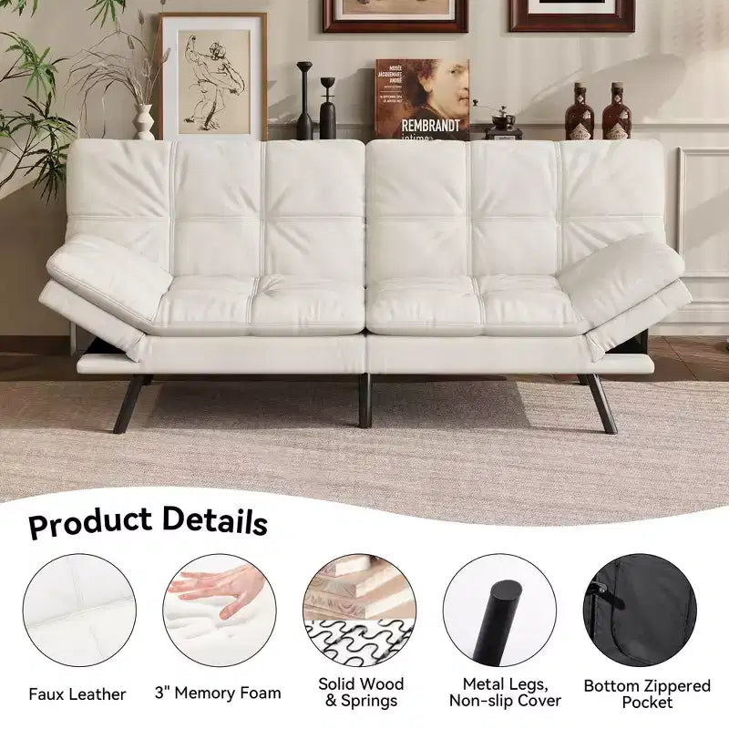 Canapé-lit futon convertible 71", Lin avec coussin détachable et dossier réglable
