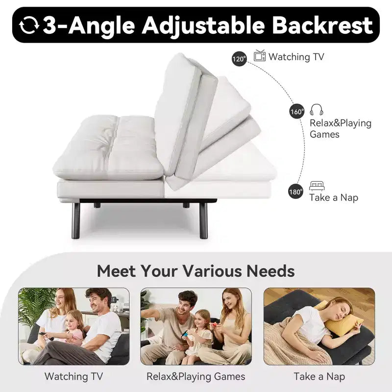 Canapé-lit futon convertible 71", Lin avec coussin détachable et dossier réglable