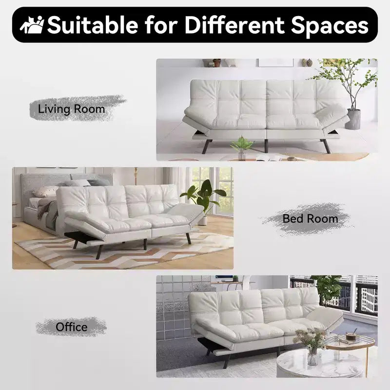 Canapé-lit futon convertible 71", Lin avec coussin détachable et dossier réglable