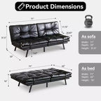 Canapé-lit futon convertible 71", Lin avec coussin détachable et dossier réglable