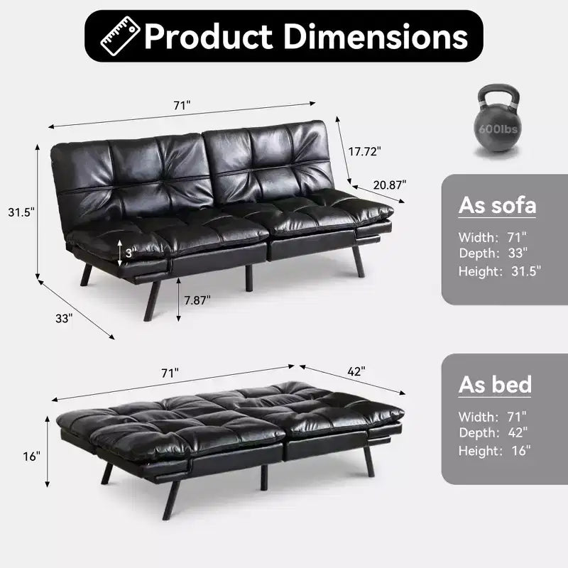 Canapé-lit futon convertible 71", Lin avec coussin détachable et dossier réglable