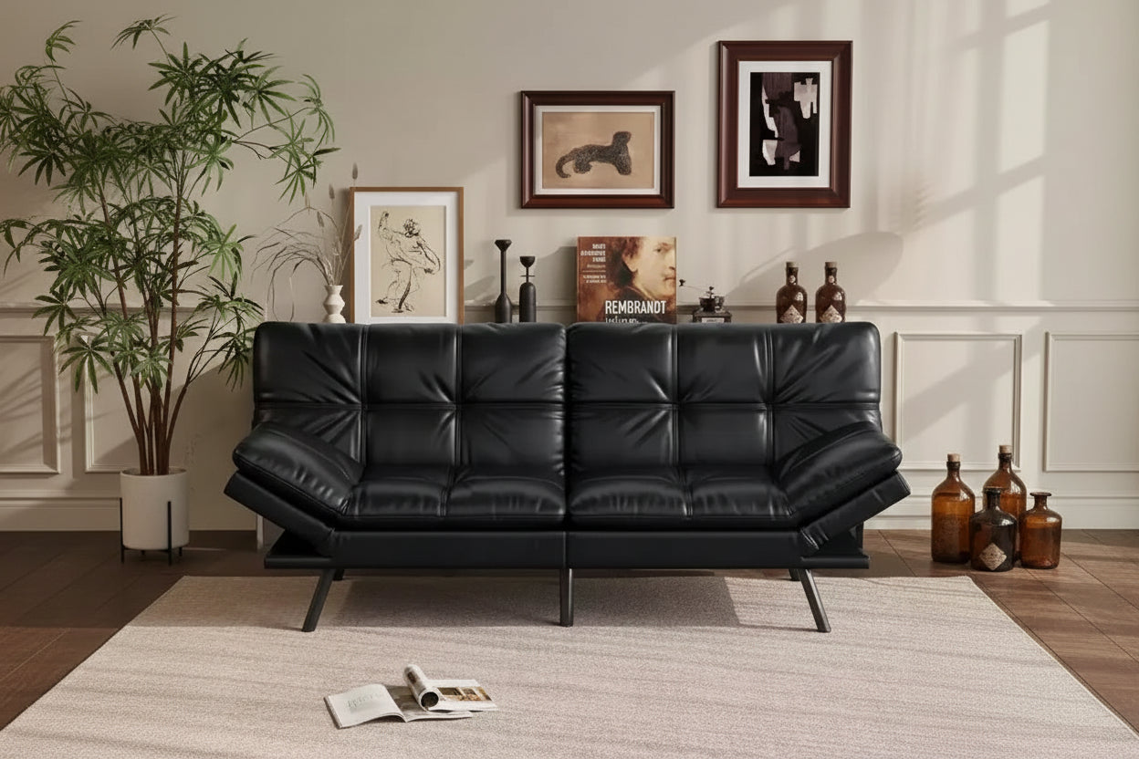 Canapé-lit futon convertible 71", Lin avec coussin détachable et dossier réglable