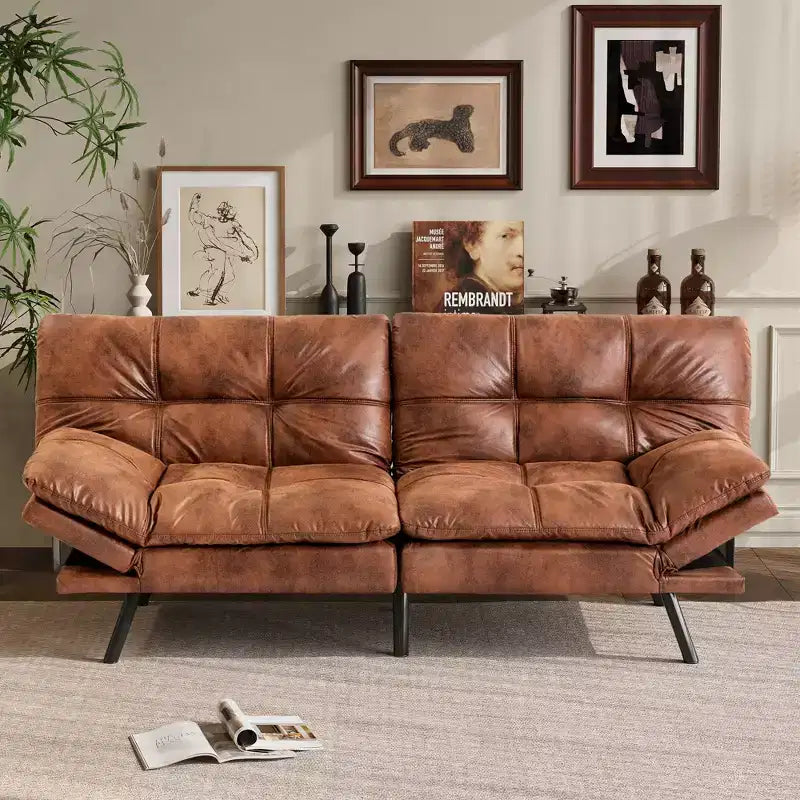 Canapé-lit futon convertible 71", Lin avec coussin détachable et dossier réglable