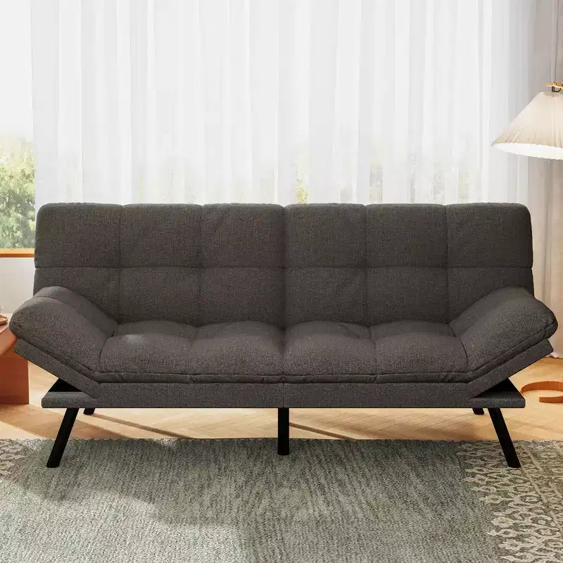 Canapé-lit futon convertible 71", Lin avec coussin détachable et dossier réglable
