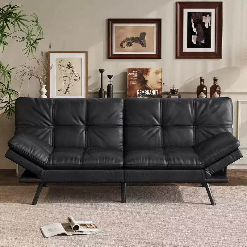 Canapé-lit futon convertible 71", Lin avec coussin détachable et dossier réglable