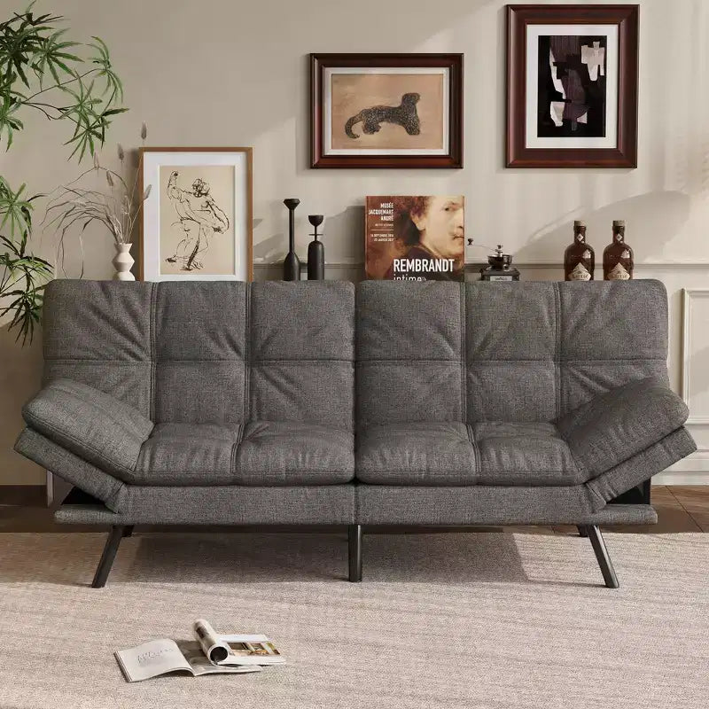Canapé-lit futon convertible 71", Lin avec coussin détachable et dossier réglable