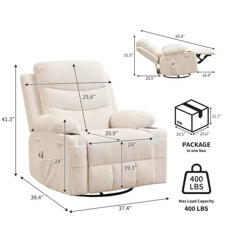 Fauteuil Inclinable de Crèche, Fauteuil à Bascule Inclinable Manuel, Fauteuil Glider Pivotant à 360° avec Porte-gobelet, Fauteuil Inclinable Massant et Chauffant, Fauteuils Canapé Simple d'Intérieur