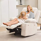 Fauteuil Inclinable de Crèche, Fauteuil à Bascule Inclinable Manuel, Fauteuil Glider Pivotant à 360° avec Porte-gobelet, Fauteuil Inclinable Massant et Chauffant, Fauteuils Canapé Simple d'Intérieur