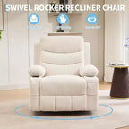 Fauteuil Inclinable de Crèche, Fauteuil à Bascule Inclinable Manuel, Fauteuil Glider Pivotant à 360° avec Porte-gobelet, Fauteuil Inclinable Massant et Chauffant, Fauteuils Canapé Simple d'Intérieur