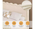 Lit Queen Boucle avec LED, tête de lit ondulée et cadre en métal robuste, beige