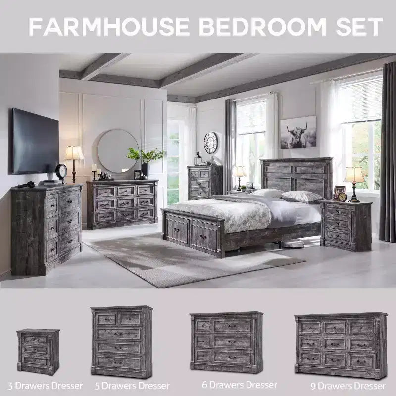 Commode de ferme de 155 cm avec 8 tiroirs et détails en colonnes romaines pour chambre à coucher