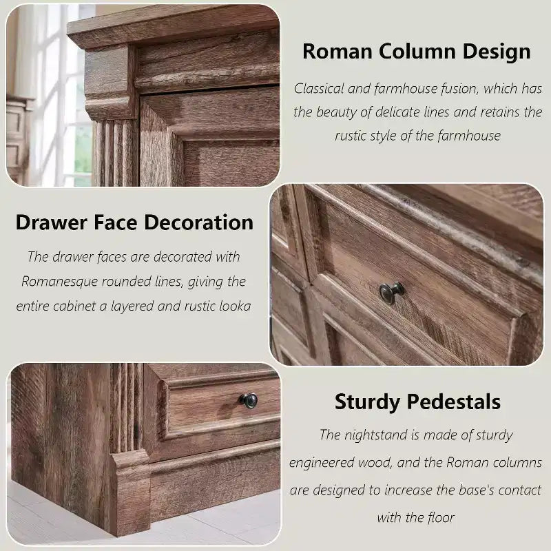 Commode de ferme de 155 cm avec 8 tiroirs et détails en colonnes romaines pour chambre à coucher