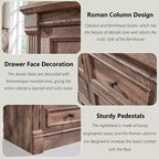 Commode de ferme de 155 cm avec 8 tiroirs et détails en colonnes romaines pour chambre à coucher