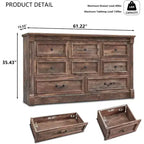 Commode de ferme de 155 cm avec 8 tiroirs et détails en colonnes romaines pour chambre à coucher